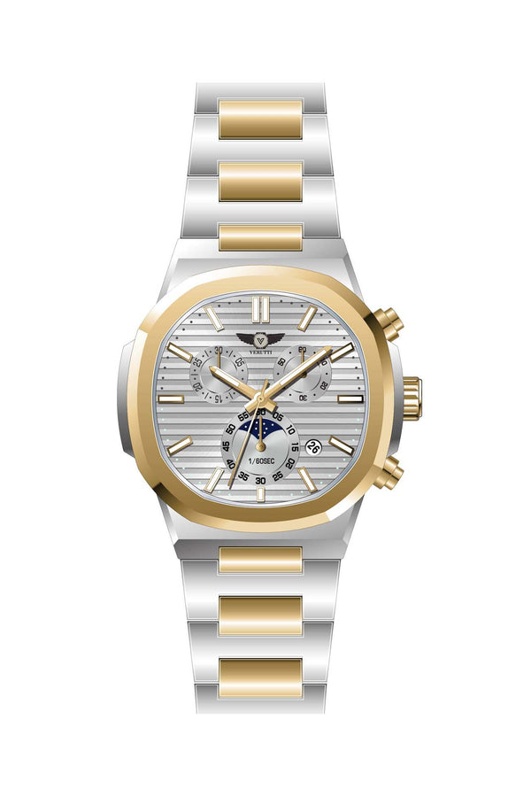 Verutti Silver and gold watch with detailed face on a white background